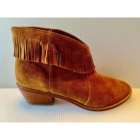 Joie Leopard Caramel Brown Suede Ankle Booties w/ Fringe, Sz 7.5 (US) 37.5 (EU) - Picture 1 of 11
